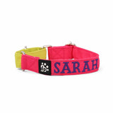 Dear Pet Double Trouble Martingale Pink & Lime Dog Collar - Customisable