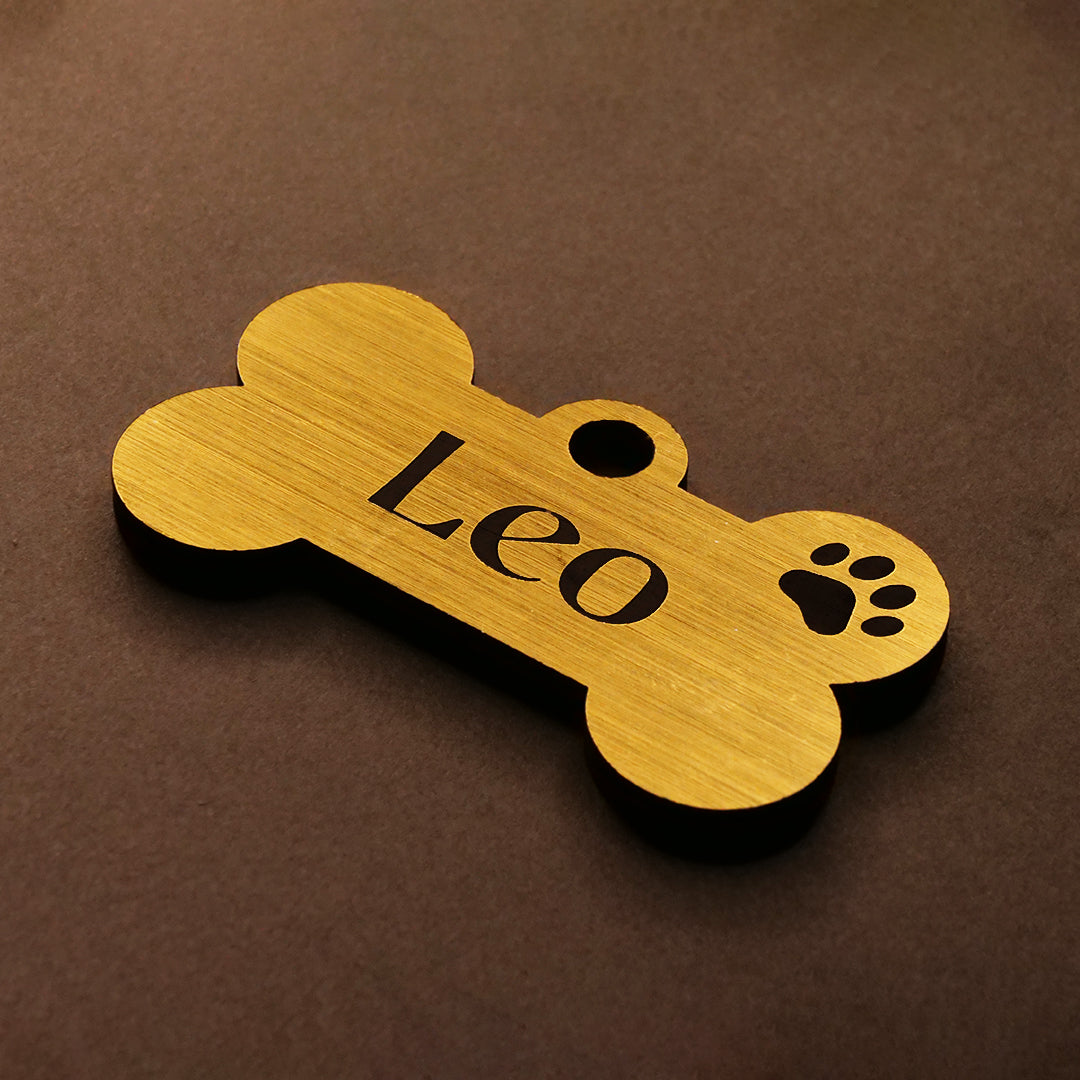 Customised Acrylic Dog Tag - Bone (Golden)