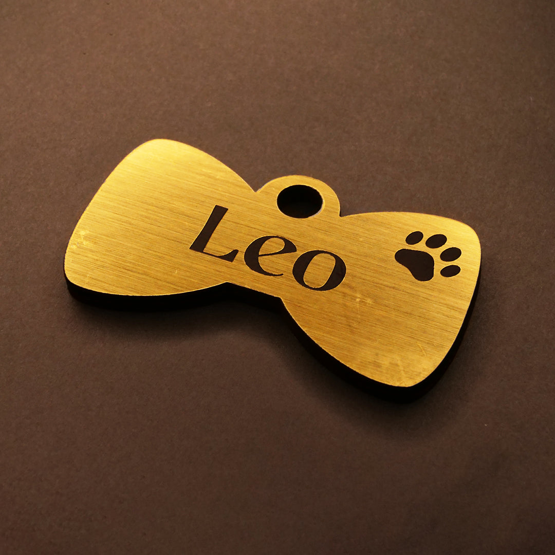 Customised Acrylic Dog Tag - Bow (Golden)