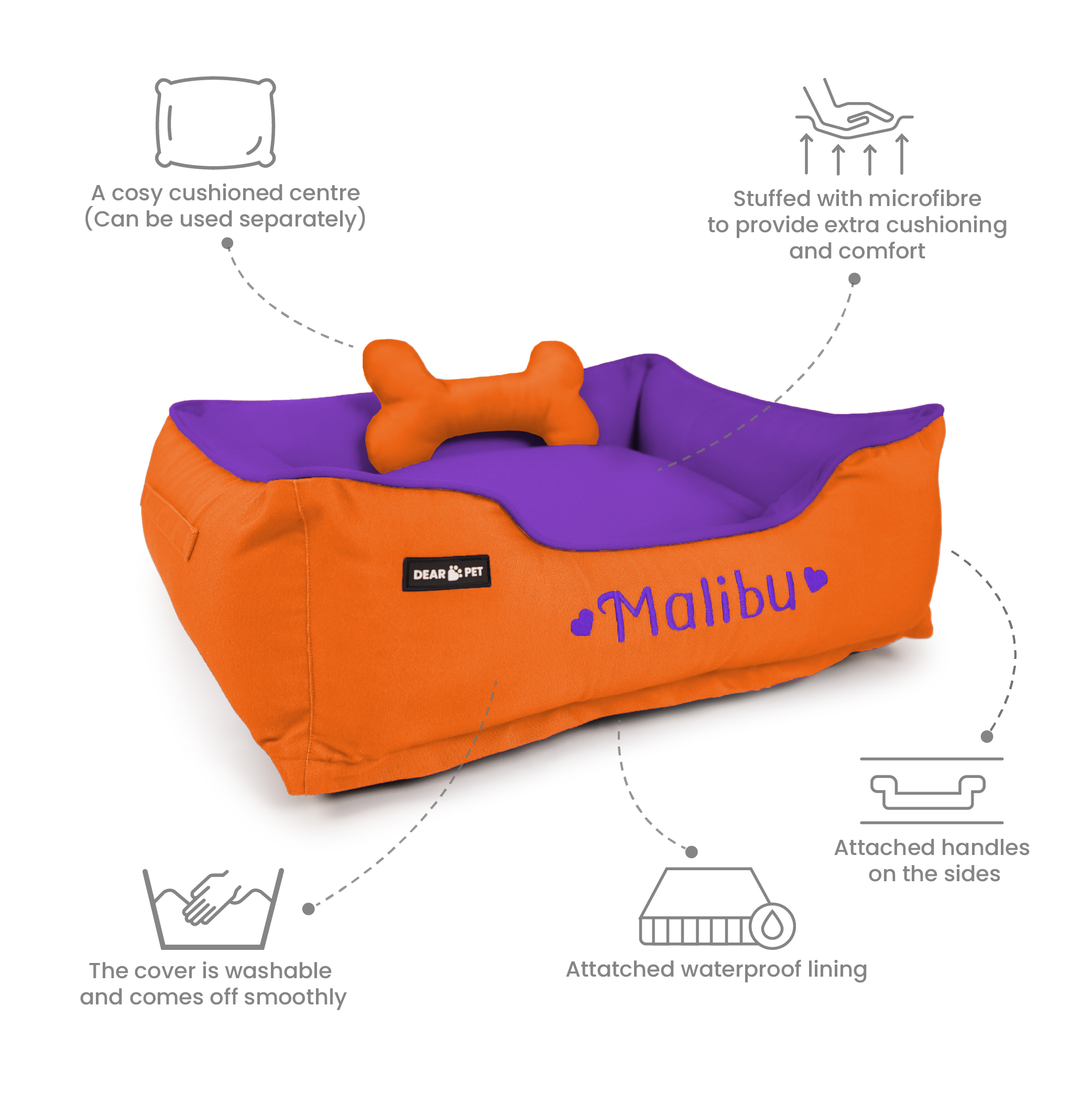 Dear Pet Double Trouble Orange & Purple Lounger Dog Bed - Customisable