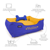 Dear Pet Double Trouble Blue & Mustard Lounger Dog Bed - Customisable
