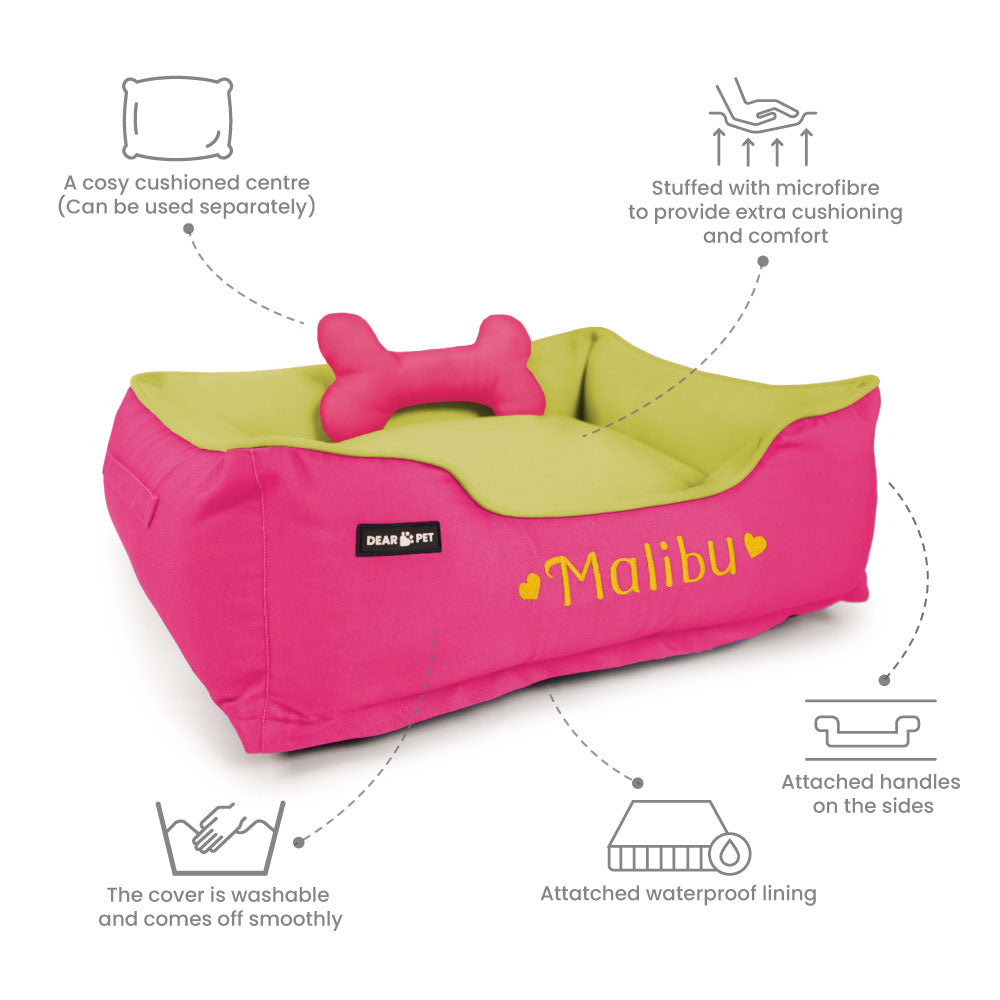 Dear Pet Double Trouble Pink & Lime Lounger Dog Bed - Customisable